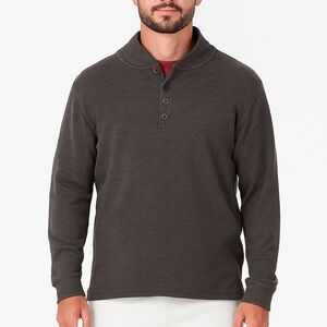 LL Bean Shirt Mens L Pullover Gray Mock Neck Cotton Long Sleeve Thermal Henley